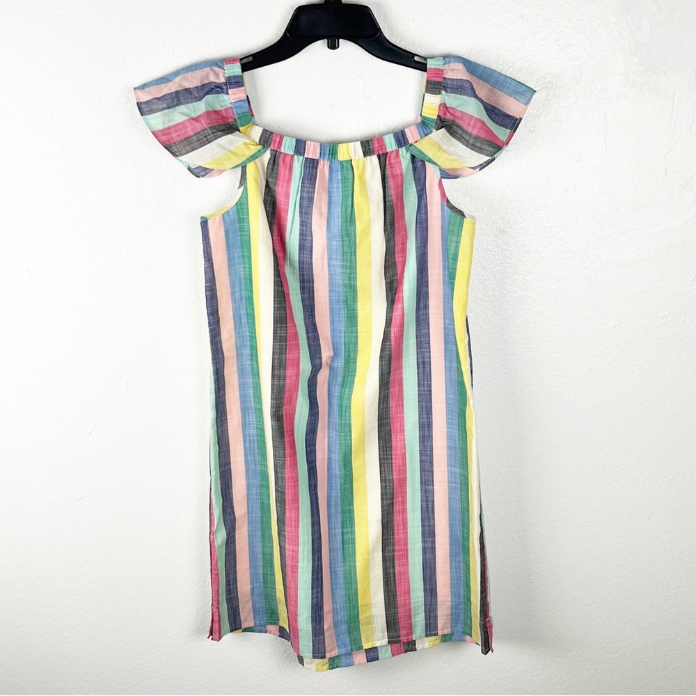 J. CREW Factory 100% Cotton Multicolored Striped Lined On Off Shoulder Dress 2 - Picture 2 of 8